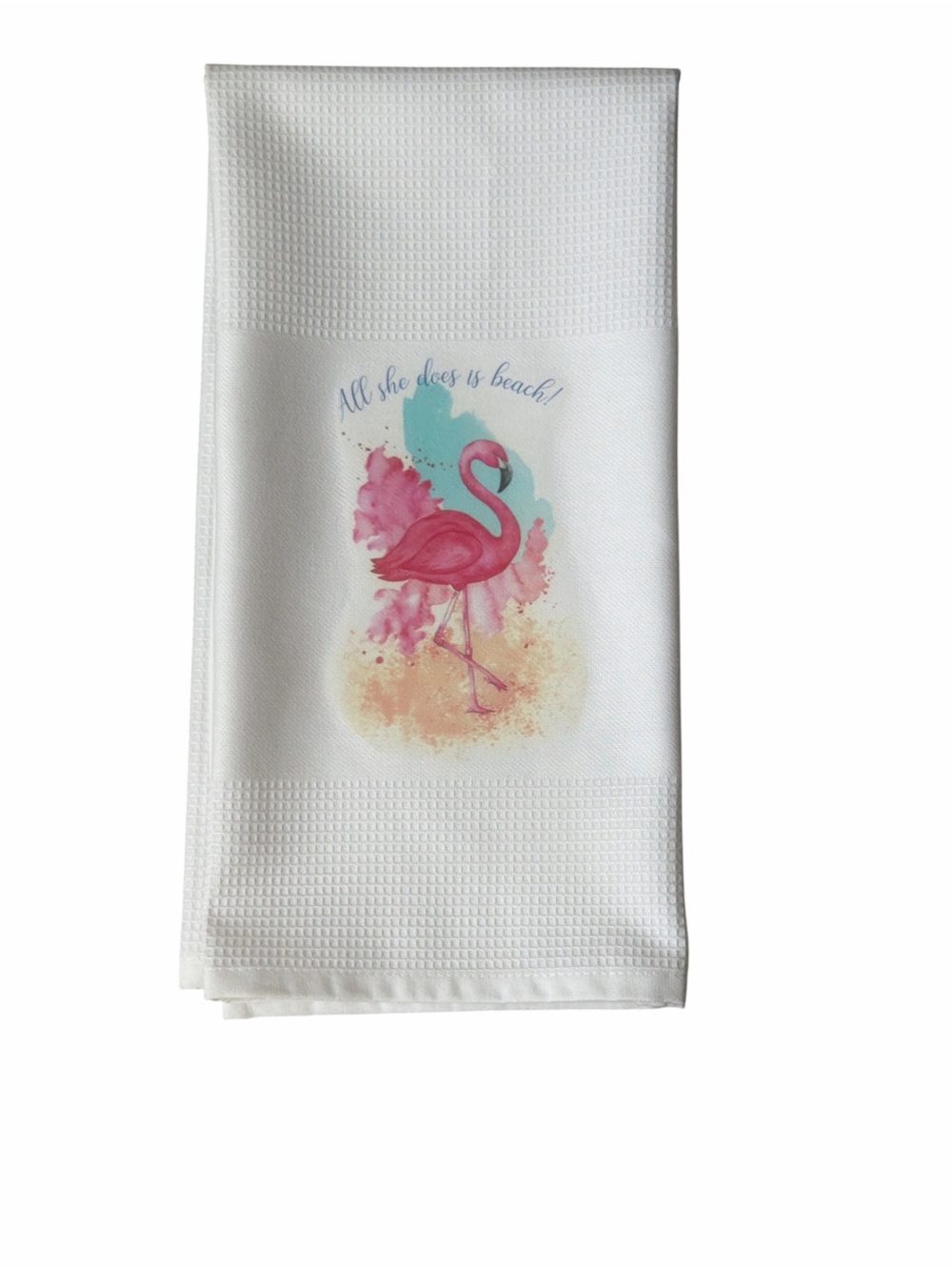 Pink Flamingo Waffle Kitchen Towel - Coastal Print
